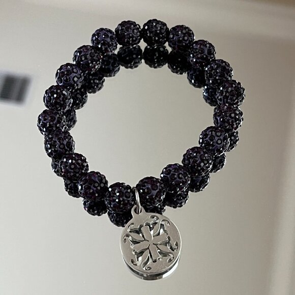 Rustic Cuff Metal Stainless Steel Shambala Beaded Stretch Bracelet black - Picture 3 of 3